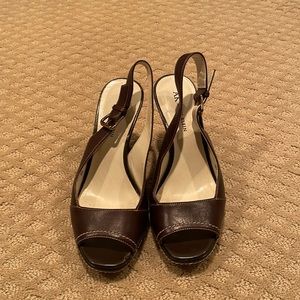 Anne Klein brown wedge sling backs